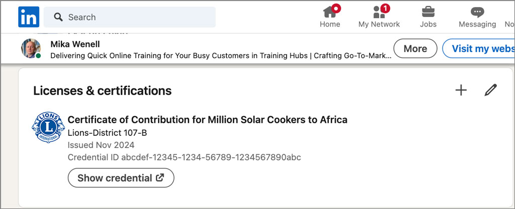 Kuva sertifikaatista LinkedIn-profiilissa.
